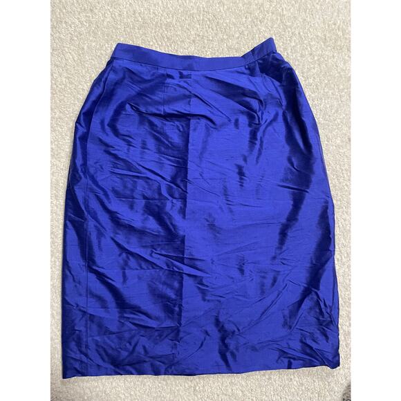 Vintage Kasper Womens Sz 10 100% Silk Pencil Skirt fully lined Blue Made in USA - Picture 1 of 8